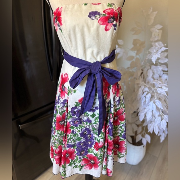 Jane Norman Floral Strapless Fit-and-Flare Dress with Purple Belt. Size S. EUC - Picture 5 of 9